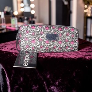 bebe Pink Heart Zebra Print Cosmetic Bag